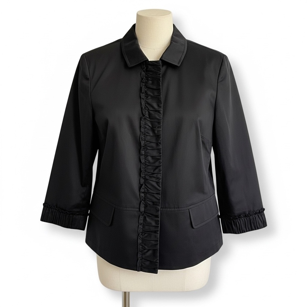 Talbots Black Ruffle Front Blazer 8P Career Wear Professional Jacket - Picture 13 of 13